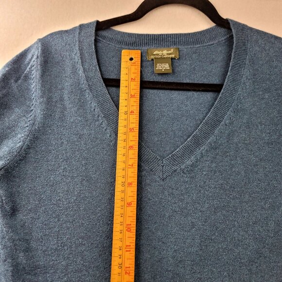 Eddie Bauer Mens V-Neck Sweater Small Blue Cotton Cashmere Blend - Picture 5 of 8